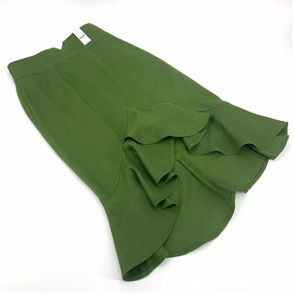 NY & CO Skirt Hi-Low Ruffled Hem Linen Green: 4 - Picture 3 of 8